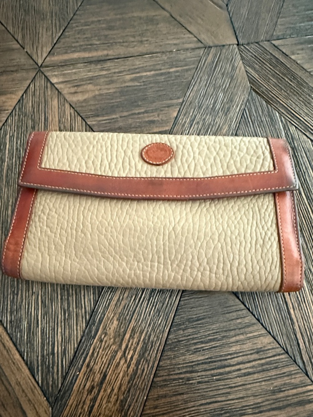 Vintage Dooney & Bourke AWL Checkbook Wallet Taupe USA Made Pebbled Leather